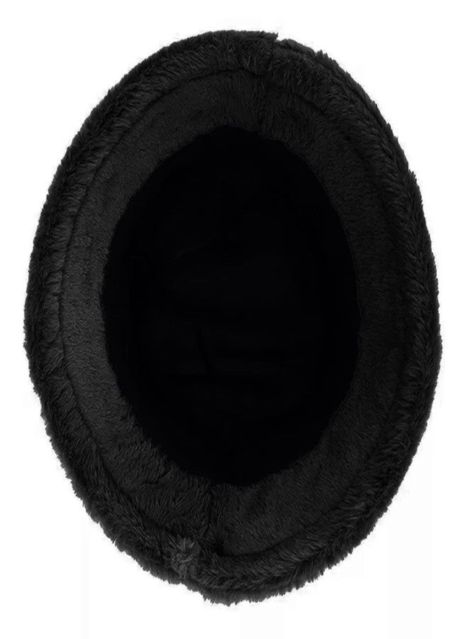 TZ Promise Women Plush Fluffy Bucket Hat Warm Lining Winter Faux Fur Cozy Wide Brim Winter (Black) - Image 4